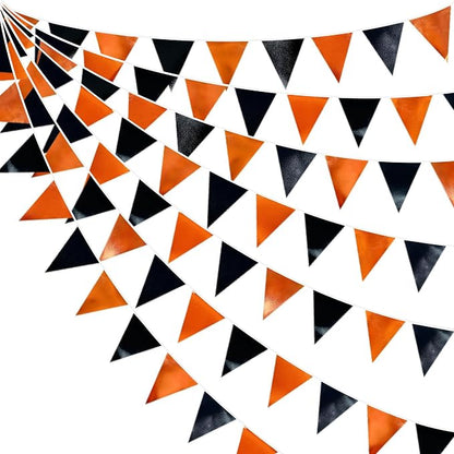 Black Orange Party Decoration Metallic Fabric Triangle Pennant Banner Flag by pinkblume