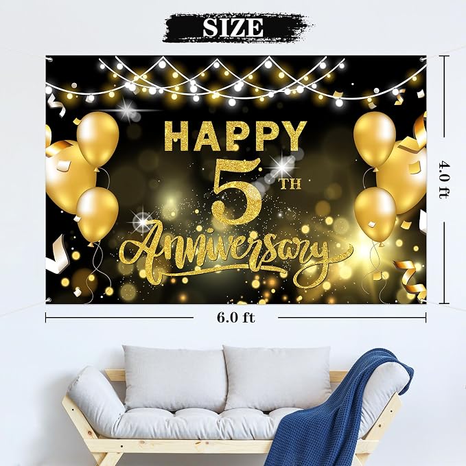 WeBenison Happy 5th Anniversary Backdrop 5th Wedding Anniversary Photography - Image 2