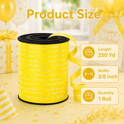 BEISHIDA 250 Yards Yellow Happy Birthday Printed Crimped Curling Ribbon Balloon - Image 2