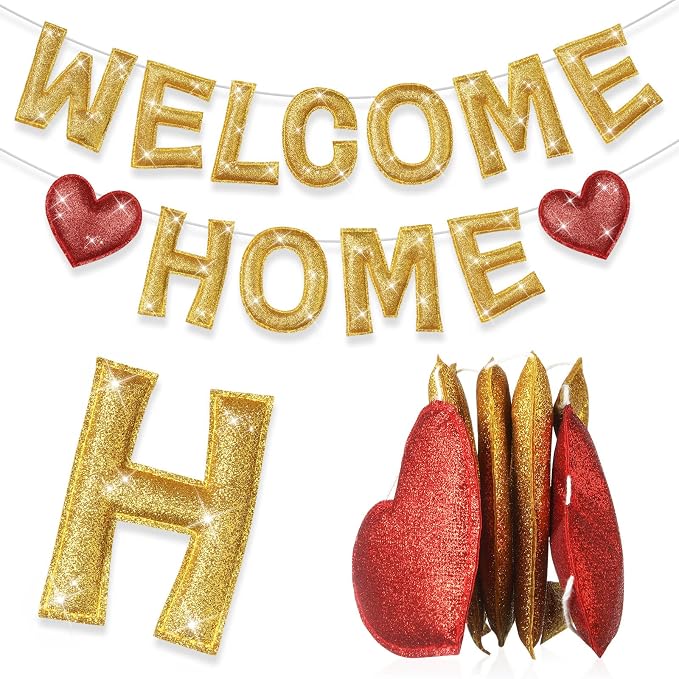 Tegeme Felt Welcome Home Banner, Pre-strung Glitter Welcome Garland Reusable by Tegeme