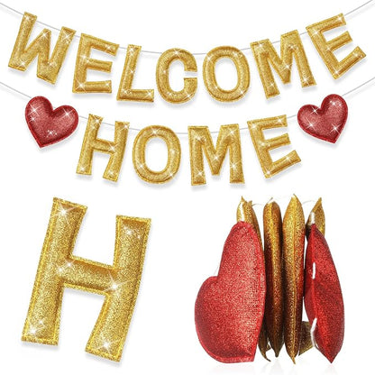 Tegeme Felt Welcome Home Banner, Pre-strung Glitter Welcome Garland Reusable by Tegeme