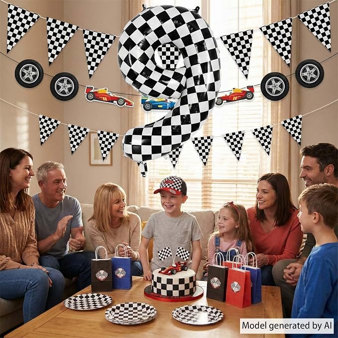 40 Inch Checkered 9 Balloon, Big Mylar Black and White Racing Balloon, Kids 9th - Image 7