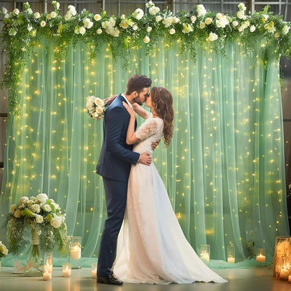 10x8ft Olive Green Tulle Backdrop Curtain - Image 7