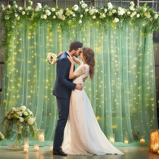 20x8ft Olive Green Tulle Backdrop Curtain - Image 6