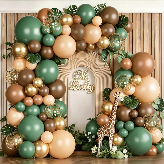 Sage Green Brown Gold Confetti Balloons Arch Kit, Party Decor. | Sage green by Unknown