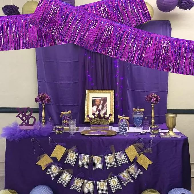 BEISHIDA Laser Purple Fringe Garland Banner 30ft Wall Tinsel Foil Streamers | - Image 5