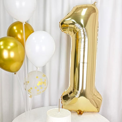 40 Inch Light Gold 1 Number Balloons Large Champagne Gold Number | White Gold - Image 4