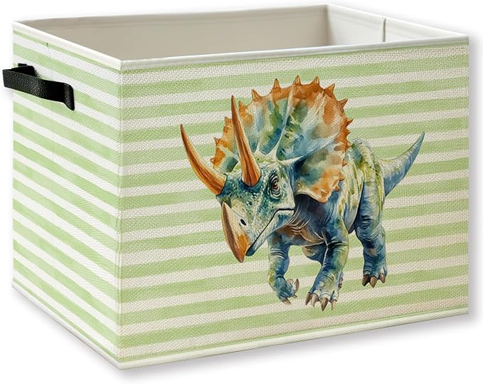 Dinosaur Nursery Green Striped Storage Basket by KSDUT