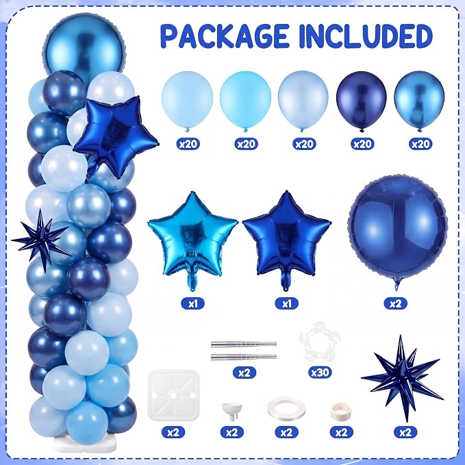 Skylety 2 Sets Blue Balloon Column Stand Kit Adjustable Metallic Blue Balloon - Image 2