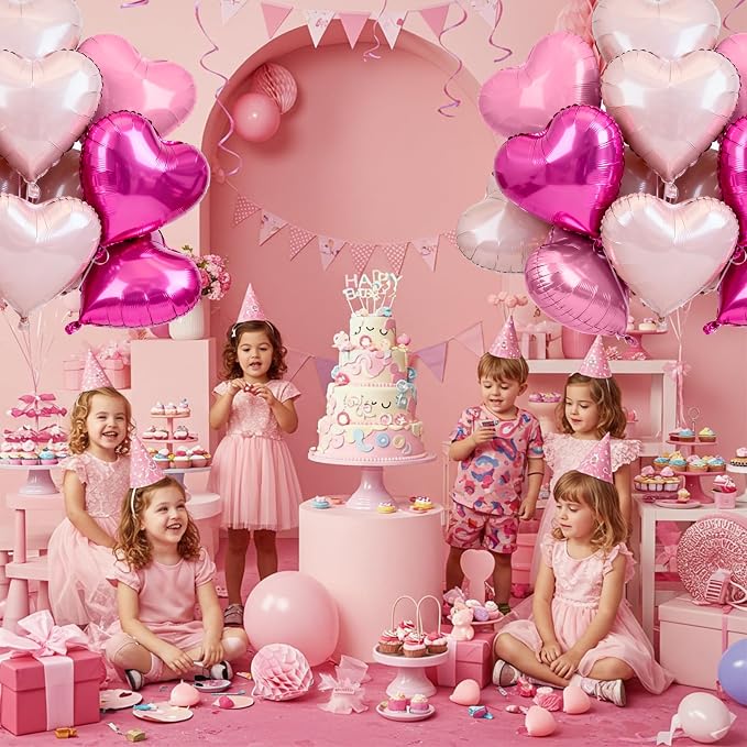 TONIFUL 30 Pcs 18 Inch Pink Hot Pink Baby Pink Heart Shape Foil Balloons | - Image 4