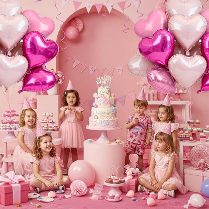 TONIFUL 30 Pcs 18 Inch Pink Hot Pink Baby Pink Heart Shape Foil Balloons | - Image 4