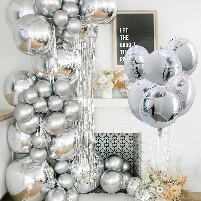 TONIFUL 30Pcs 18 Inch Round Balloons Large Silver Round Shape Foil Balloons Big - Image 3