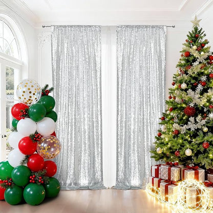 PartyDelight Silver Sequin Backdrop Curtains 2x8ft 2 Panels | Sparkly 3mm - Image 4