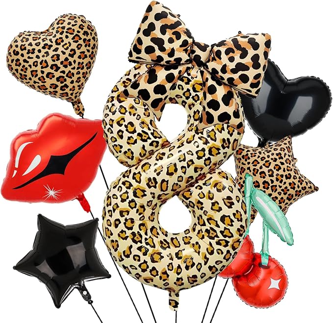 Leopard Print Bow Balloons Birthday Decorations 40Inch Cheetah Number 8 Foil by Unknown