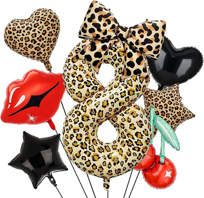 Leopard Print Bow Balloons Birthday Decorations 40Inch Cheetah Number 8 Foil by Unknown