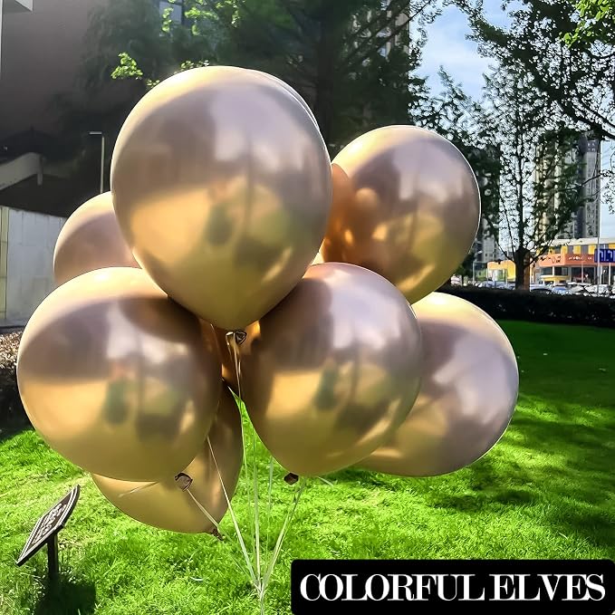 Champagne Gold 12 Inch 100 Pcs Latex Metallic Chrome Balloons Helium Shiny - Image 3