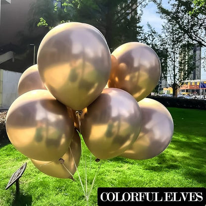 Champagne Gold 12 Inch 100 Pcs Latex Metallic Chrome Balloons Helium Shiny - Image 3