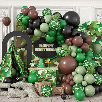 Camouflage Balloon Arch Kit, Camo Drak Green Avocado Green Black Balloons by Sowide