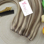 YoungSee 120G Wire Hair Extensions Highlights Invisible Wire Human Hair Extensions Highlight Light Brown With Blonde Fish Line Hair Extension Human Hair 18Inch