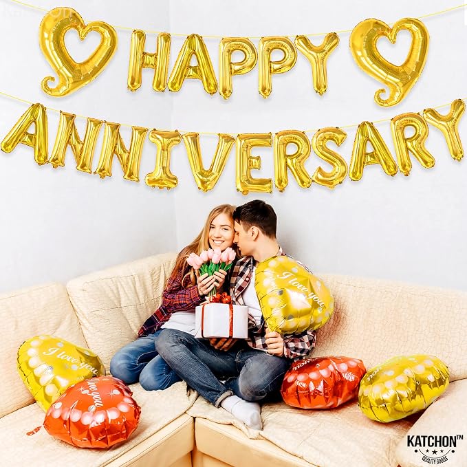 KatchOn Gold Happy Anniversary Balloons 18 Inch, Anniversary Decorations | - Image 5