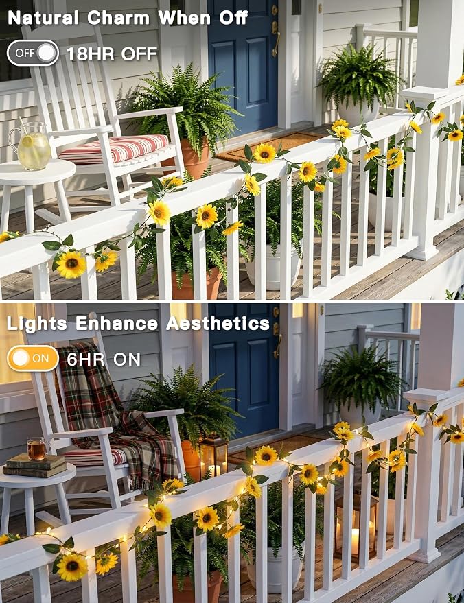 Sunflower Garland with 60LED Fairy Light Battery Operated Clear Wire | Vines - Image 6