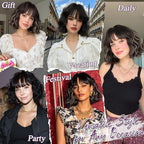 BARSDAR Black Blonde Short Wavy Wig with Bangs - Short Wavy Blonde Highlights Wigs for Women - Curly Textured French Bob Wig with Bangs Soft Synthetic Natural Looking Face-Framing Daily