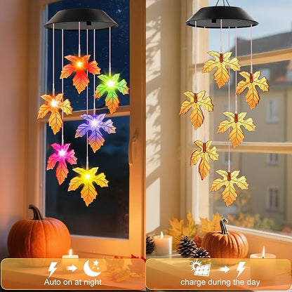 Winzwon Fall Decor Thanksgiving Decorations Solar Lights Wind Chimes | Hanging - Image 5