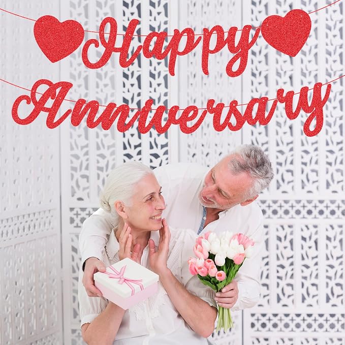 Red Glitter Happy Anniversary Banner - Image 7