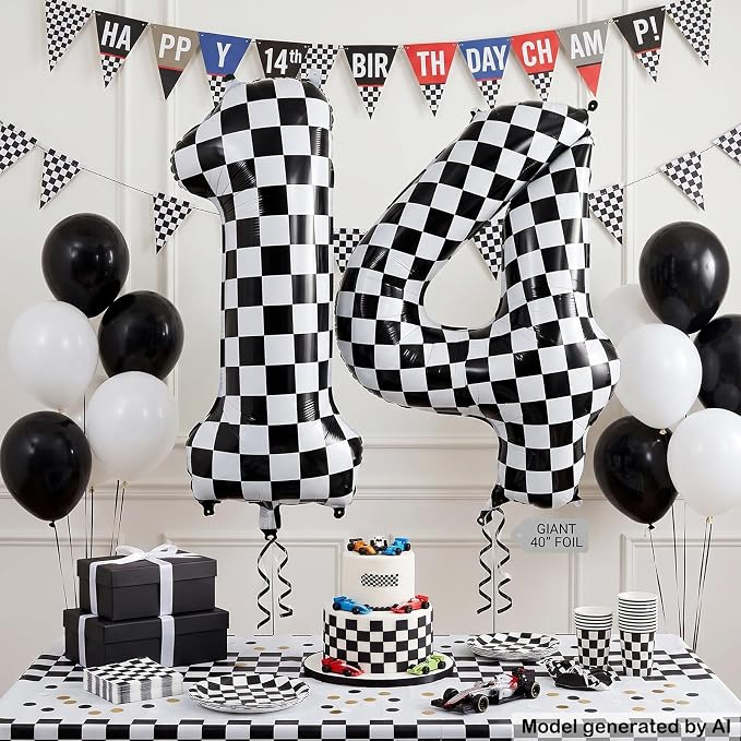 40" Checkered Number 14 Balloon - Image 3