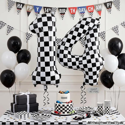 40" Checkered Number 14 Balloon - Image 3