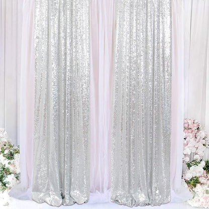ShinyBeauty Silver Sequin Curtain Backdrop 2 Panels 4FTx8FT Photo Curtain - Image 2