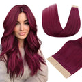 DOORES Human Hair Extensions Tape in, 26 Inch 60g 20pcs, Burgundy Tape in Extensions Human Hair Silky Straight Skin Weft Natural Hair Extensions Remy Hair