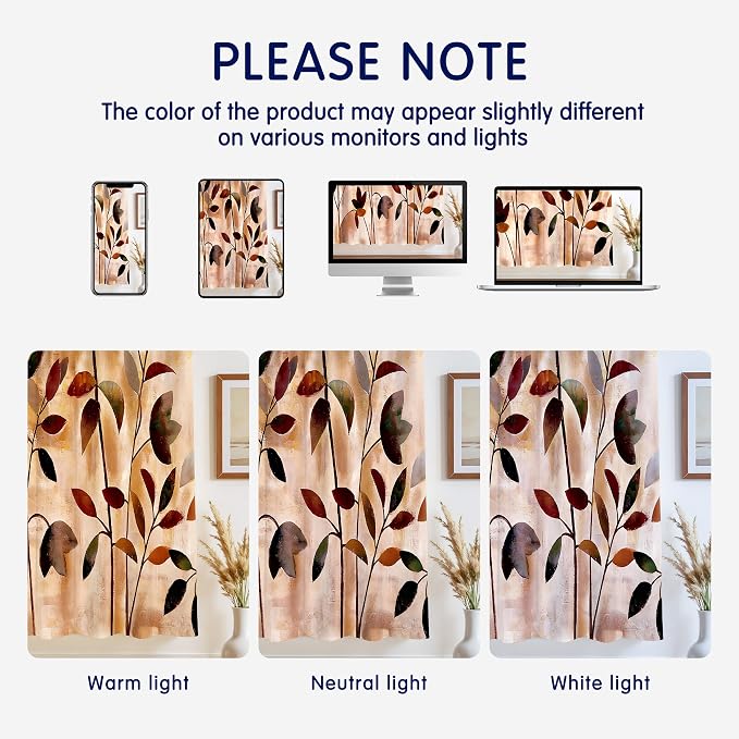 SUBRTEX Boho Leaf Printed Curtains 84 inch Long 2 Panels, Room Darkening - Image 7