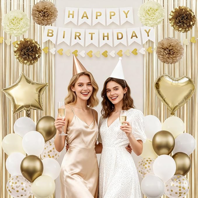 White and Gold Happy Birthday Party Decorations - Image 3