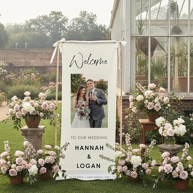 Personalized Wedding Welcome Sign Linen Banner - Image 4
