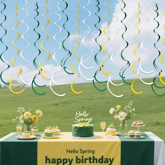 36 Pcs Green Yellow White Hanging Swirl Decorations Felt Swirl Streamer Spiral - Image 4
