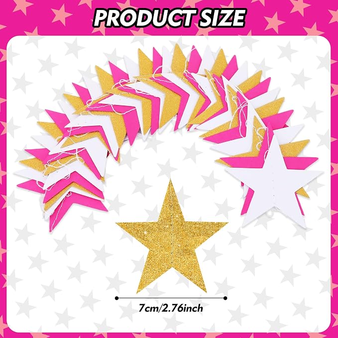 BEISHIDA Pink and Gold Paper Star Garland Decor Twinkle Star Banner Backdrop - Image 3