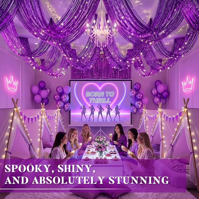 4 Pcs Purple 15ft Metallic Foil Ceiling Fringe Curtains, Party Decor Fringe - Image 4