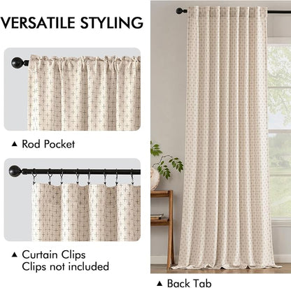 MIULEE Patterned Farmhouse Linen Curtains, Back Tab - Image 3