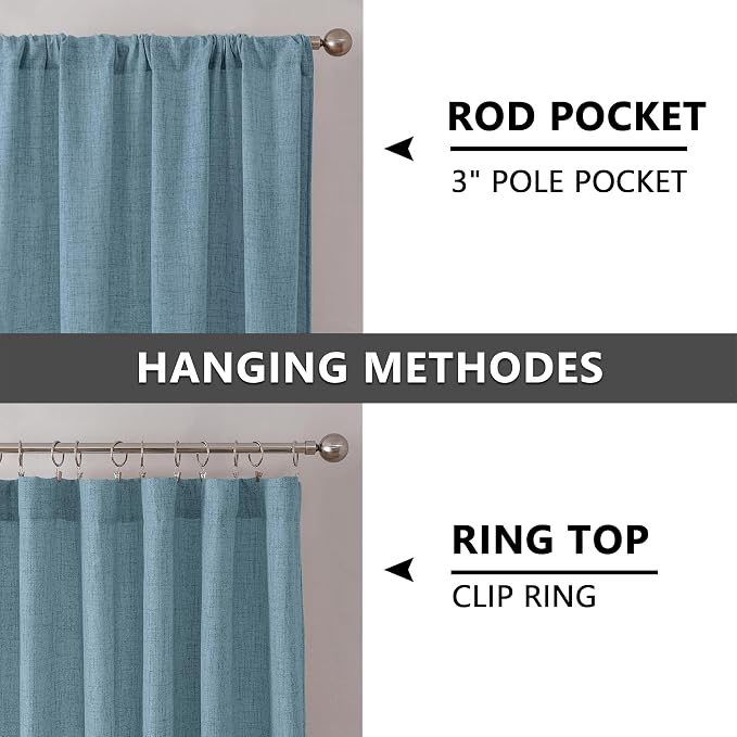 Tollpiz Linen Curtain Living Room Rod Pocket Semi Sheer Curtains Burlap Light - Image 5