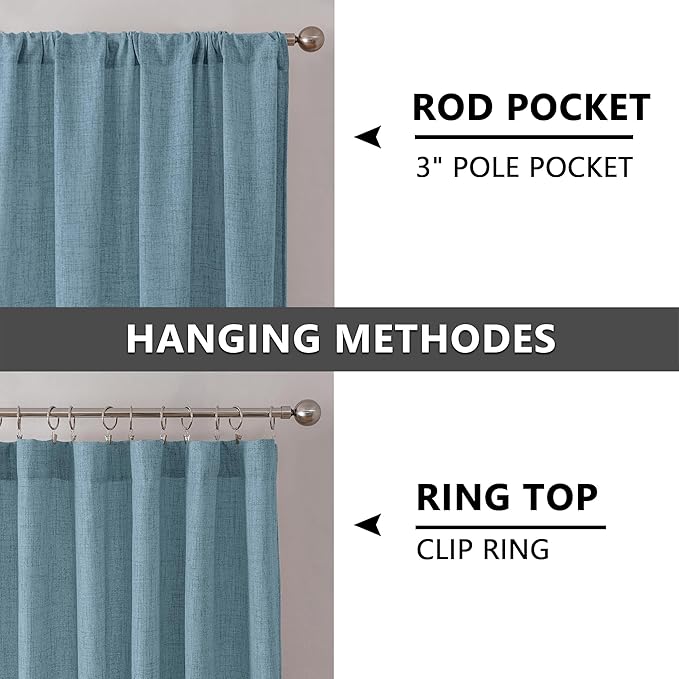 Tollpiz Short Linen Curtain Bedroom Rod Pocket Semi Sheer Curtains Burlap Light - Image 5