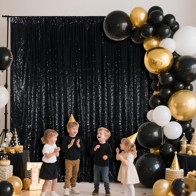 SquarePie 10x10ft Black Sequin Backdrop, High Density Non-Transparent Glitter - Image 5