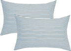 JELLYMONI 100% Natural Cotton Striped King Pillowcases Set, 2 Pack White and Grayish Blue Stripes Pattern Printed Pillow Covers with Envelope Closure(Pillows are not Included)