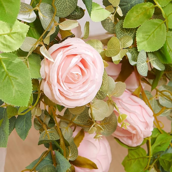 Artificial Flower Garland 2pcs 5.4ft Peony Vine, Champagne Pink Flower | - Image 4