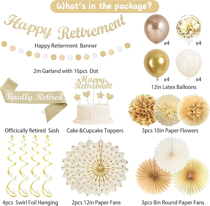 Vlipoeasn Champagne Gold Retirement Decorations - Image 2