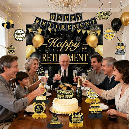 Retirement Party Decorations for Men Women Black Gold Happy Retirement Banner - Image 7