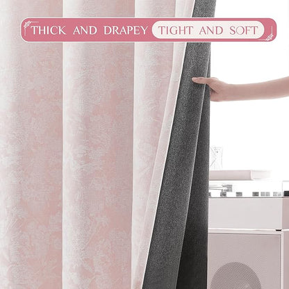 Beauoop Pink Floral Jacquard Blackout Curtains - Image 6