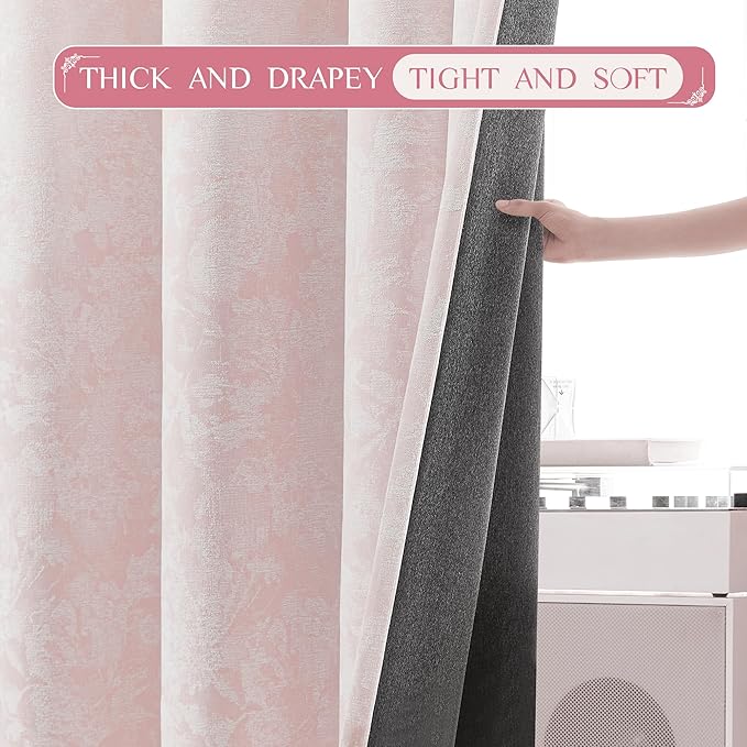 Beauoop Pink Floral Jacquard Blackout Curtains - Image 6