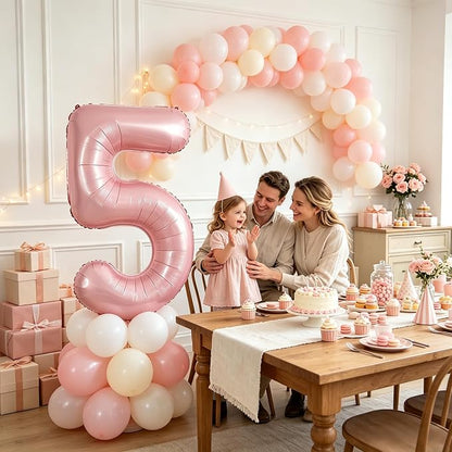 TONIFUL 40 Inch Pastel Pink Number 5 Balloons Large Foil 5th Birthday Decor | - Image 4