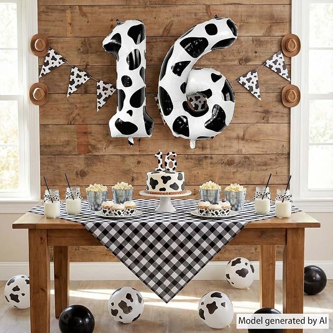 40 Inch Cow Print Number 16 Balloon Set, Giant Black & White Foil "16" Number - Image 2